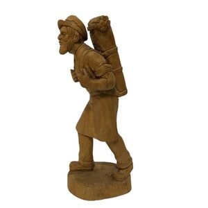 Large Vintage Hand Carved Folk Art Figural Man Scavenger Wooden Sculpture Statue